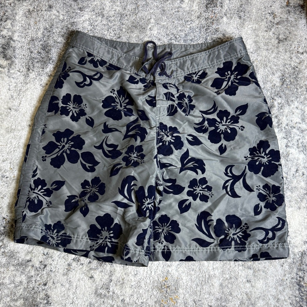 Hurley Perry Dane 99 Board Shorts Mens 33 Grey Navy Hibiscus Floral Surf Trunks - Picture 1 of 6